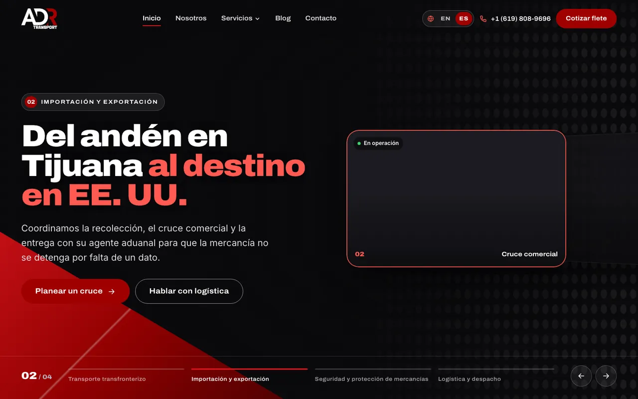 Página web de ADR Transport Corp, diseñada por Grupo Gurú