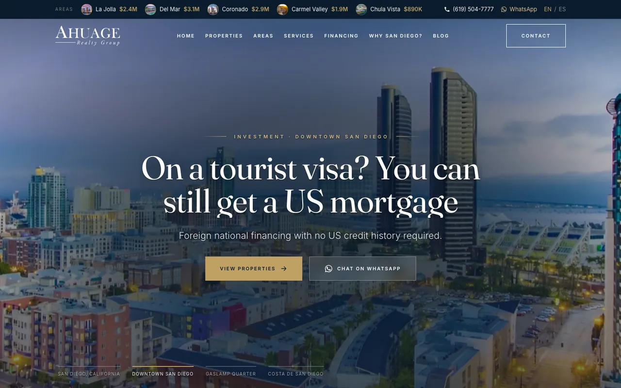 Página web de Ahuage Realty Group, diseñada por Grupo Gurú