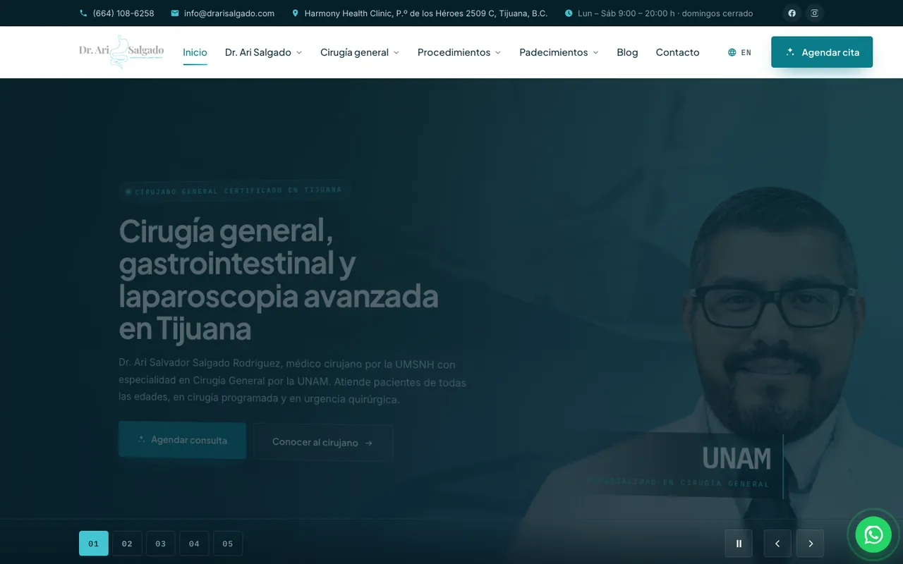 Página web de Dr. Ari Salgado, diseñada por Grupo Gurú
