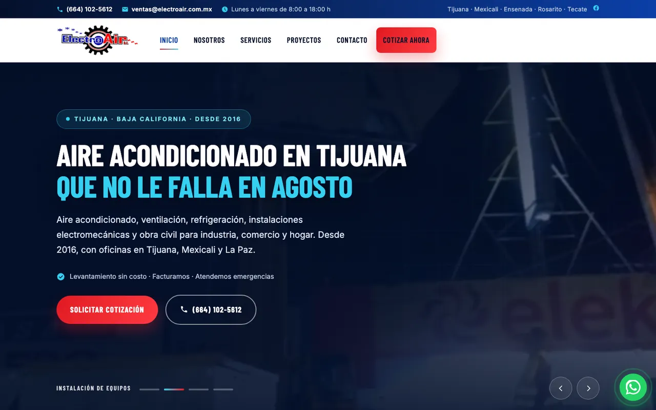 Página web de Electro Air, diseñada por Grupo Gurú