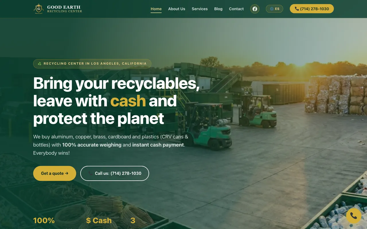 Página web de Good Earth Recycling Center, diseñada por Grupo Gurú