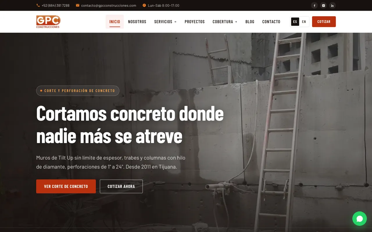 Página web de GPC Construcciones, diseñada por Grupo Gurú