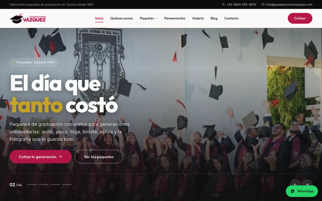 Página web de Graduaciones Vázquez, diseñada por Grupo Gurú
