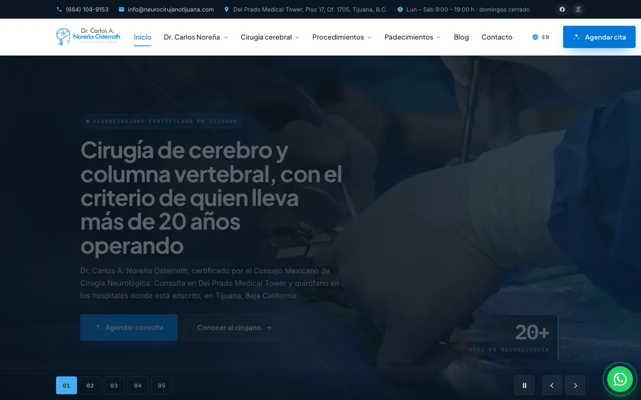 Página web de Neurocirujano Tijuana, diseñada por Grupo Gurú