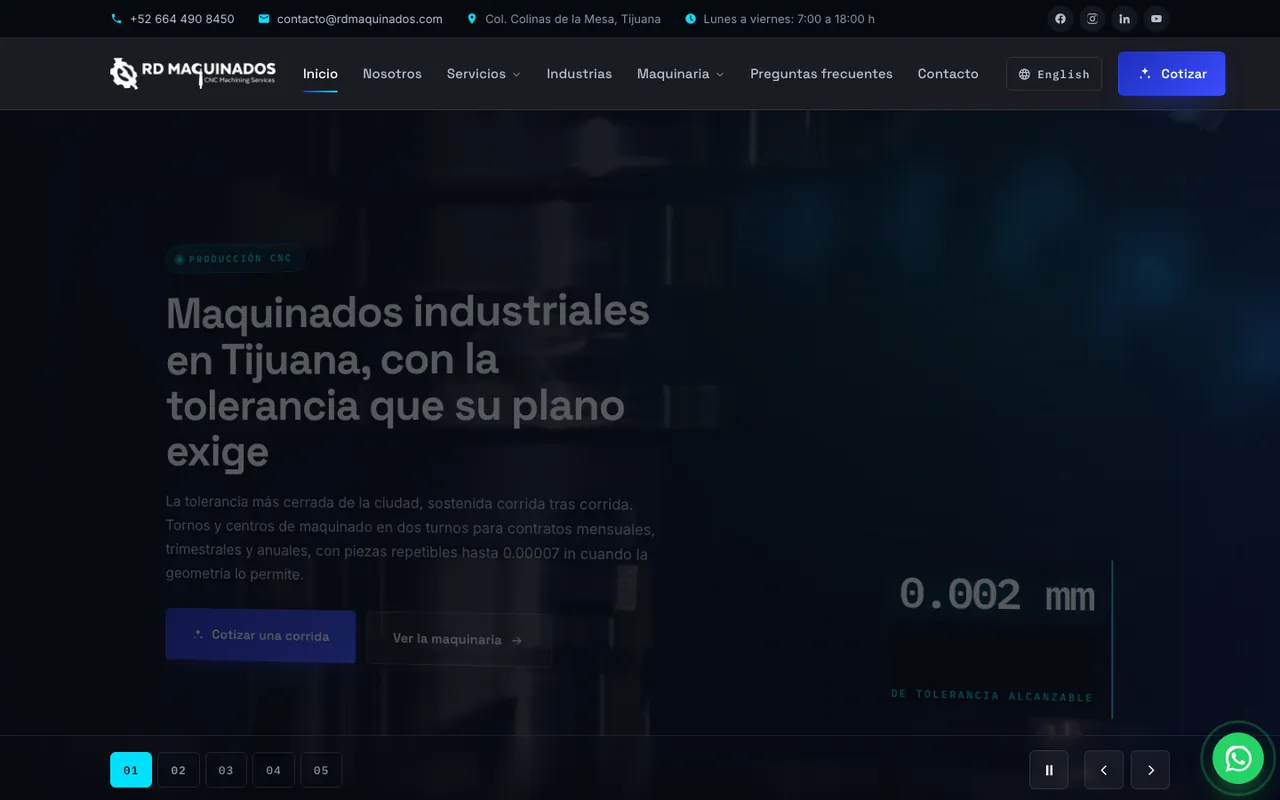 Página web de RD Maquinados, diseñada por Grupo Gurú